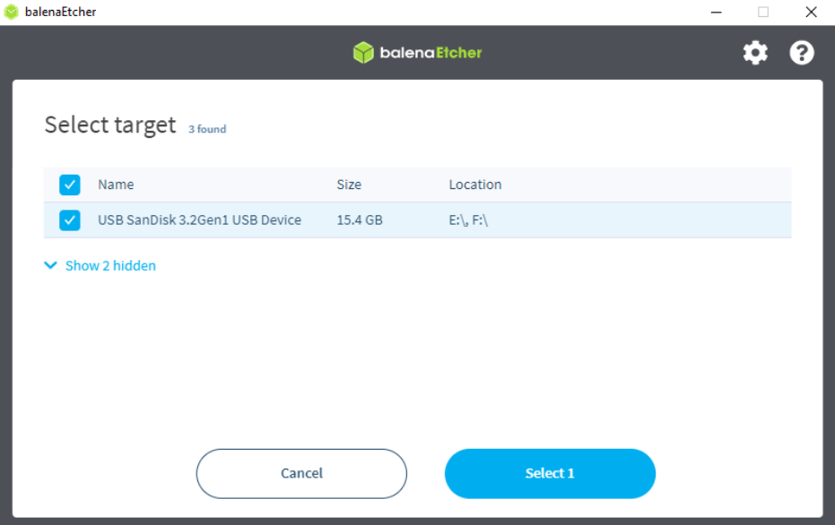 balenaEtcher – Select target